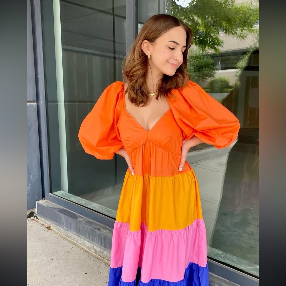 FARM Rio Orange Yellow Tiered Maxi Sundress XXS - Picture 6 of 16